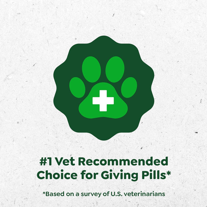 Green paw print with a white cross on a textured gray background, indicating a vet recommended choice for giving pills. Greenies Feline Smartbites Healthy Indoor Cat Treats, Tuna Flavor