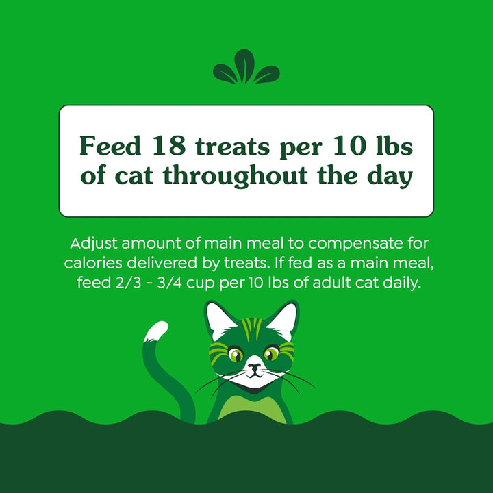 Cat treat label with feeding instructions. Greenies Feline Smartbites Healthy Indoor Cat Treats, Tuna Flavor