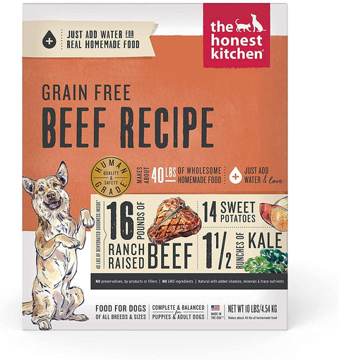 The Honest Kitchen Human Grade Dehydrated Grain Free Dog Food, Beef 10lb with 100ct Pet Wipes