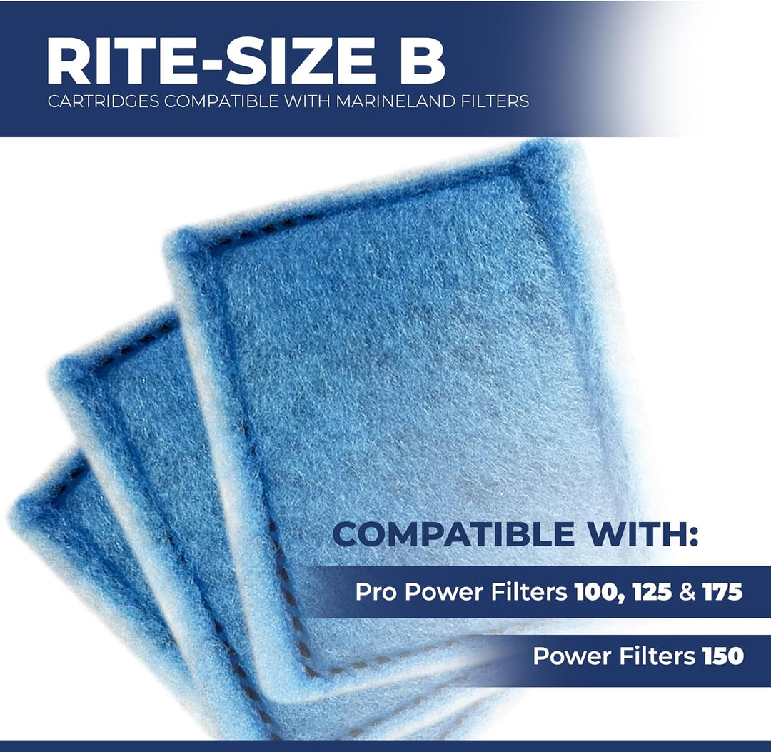8 Pack - Rite Size B Filter Cartridges Compatible with Marineland PRO Power Filters 100/125/175 Power Filter 150