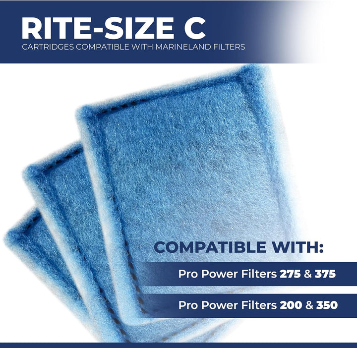 16 Pack, Rite Size C Aquarium Filter Cartridges Compatible with Marineland Penguin Power Filters 200 & 350 and PRO 275 & 375