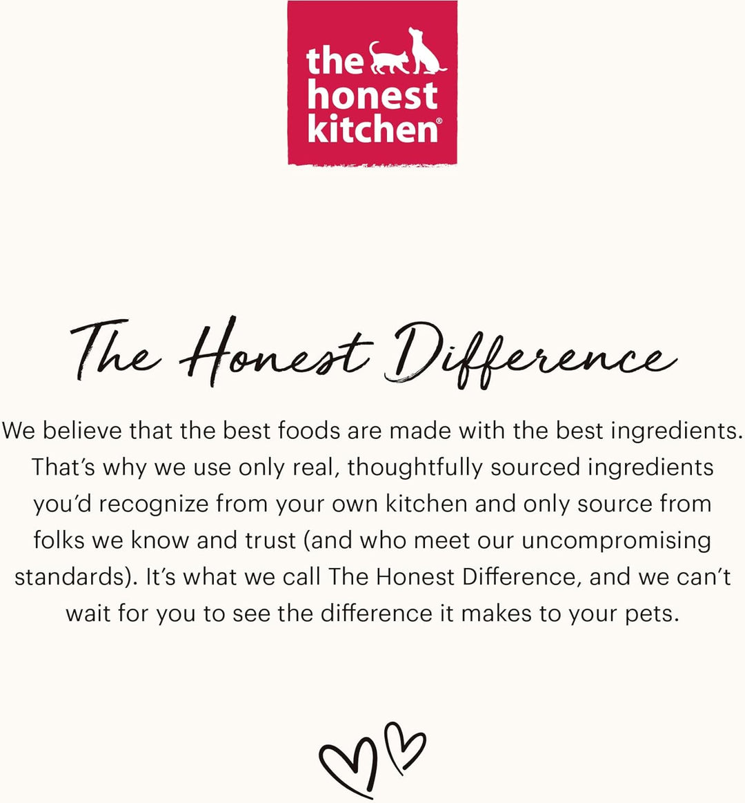 The Honest Kitchen logo with text about their commitment to using only real, thoughtfully sourced ingredients.