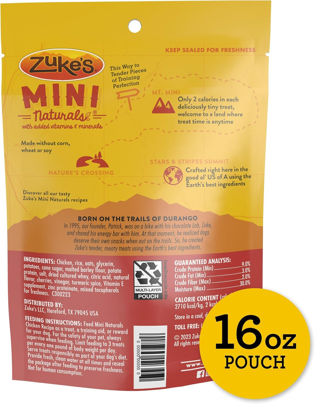 Zuke's Mini Naturals dog treat package with yellow and red design. Zuke’s Mini Naturals Dog Training Treats for Dogs
