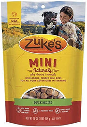 (2 Pack) Zuke Mini Naturals Dog Treats Duck Flavor 16 oz (1 Lb) with 10ct Pet Wipes