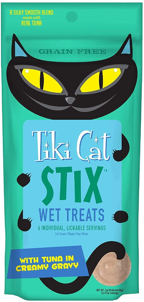 (4 Pack) Tiki Cat Stix Wet Treats, Grain Free Lickable Silky Smooth Blend in Tuna and Chicken Creamy Gravy, Topper or Treat with 10ct Pet Wipes