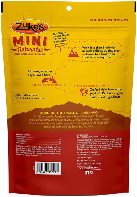 (2 Pack) Zuke Mini Naturals Dog Treats Peanut Butter 16 oz (1 Lb) - Zukes Soft & Chewy Training Treats - with 10ct Wipes