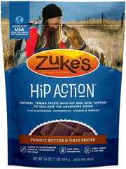 3 Pack Zuke Hip Action Hip & Joint Support Treats for Dogs 3 Flavor: (1) Roasted Beef Recipe, (1) Fresh Peanut Butter Formula, and (1) Roasted Chicken Recipe (16oz Each) with 10ct Wipes