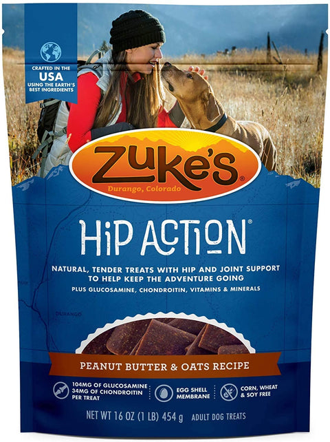 3 Pack Zuke Hip Action Hip & Joint Support Treats for Dogs 3 Flavor: (1) Roasted Beef Recipe, (1) Fresh Peanut Butter Formula, and (1) Roasted Chicken Recipe (16oz Each) with 10ct Wipes