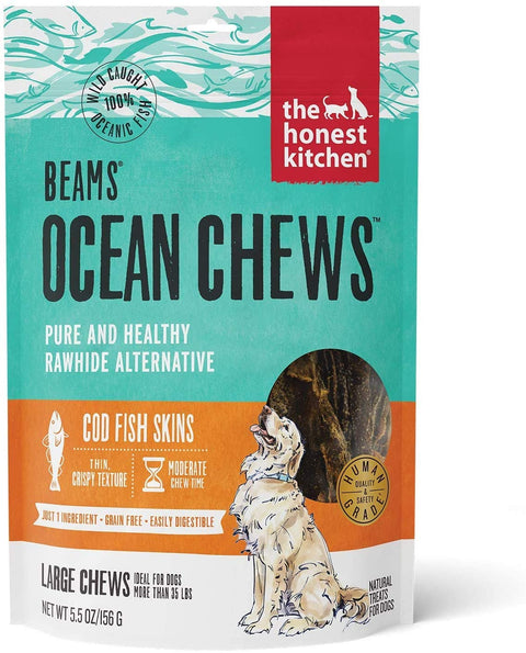 (3 Pack) The Honest Kitchen Cod Ocean Chews Grain Free Dog Chew Treats – Natural Human Grade Dehydrated Fish Skins (5.5 oz Each) with 10ct Pet Faves Wipes