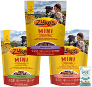 (3 Pack) Zuke Mini Naturals 3 Flavors Combo of Dog Treats - ( Wild Rabbit, Delicious Duck, Savory Salmon) - 6 oz Each with 10ct Pet Wipes