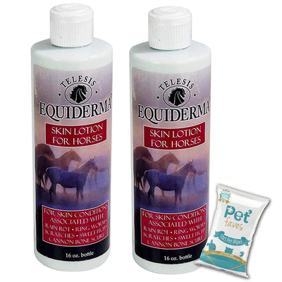 (2 Pack) Equiderma Horse Skin Lotion for Rain Rot, Ringworm, Cannon Bone Scurf with 10ct Pet Faves Pet Wipes