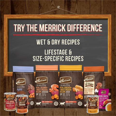 (4 Pack) Merrick Power Bites - Big Bites Real Chicken and Beef Recipe Dog Treat, 6Oz with 10ct Pet Wipes