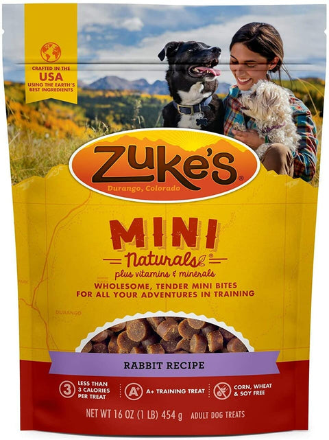 (2 Pack) Zuke Mini Naturals Dog Treats Rabbit16oz (1 Lb) with 10ct Pet Wipes