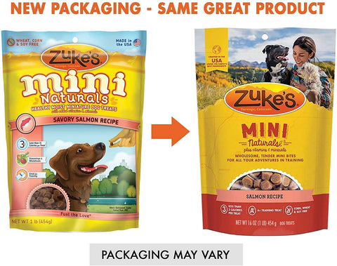 (2 Pack) Zuke Mini Naturals Dog Treats Salmon16 oz (1 Lb) with 10ct Pet Wipes
