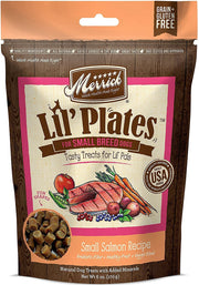 (4 Pack) Merrick Lil Plates Small Breed Natural Grain Free Dog Treats, 5 oz Pouch - Salom, Beef, Turducken, Chicken and 10ct Pet Wipes