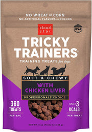 (3 Pack) Cloud Star Tricky Trainers Chewy Dog Treats Whole Grain Soft for Adult & Puppy - Liver 14oz Each with 10ct Pet Wipes