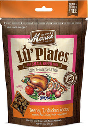 (4 Pack) Merrick Lil Plates Small Breed Natural Grain Free Dog Treats, 5 oz Pouch - Salom, Beef, Turducken, Chicken and 10ct Pet Wipes