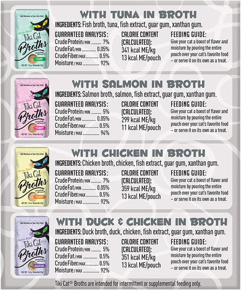 (2 Boxes) Tiki Cat Savory Broth, Grain Free Lickable Wet Food Treat, Add Moisture & Boost Flavor, 24 Pouches with 10ct pet Wipes