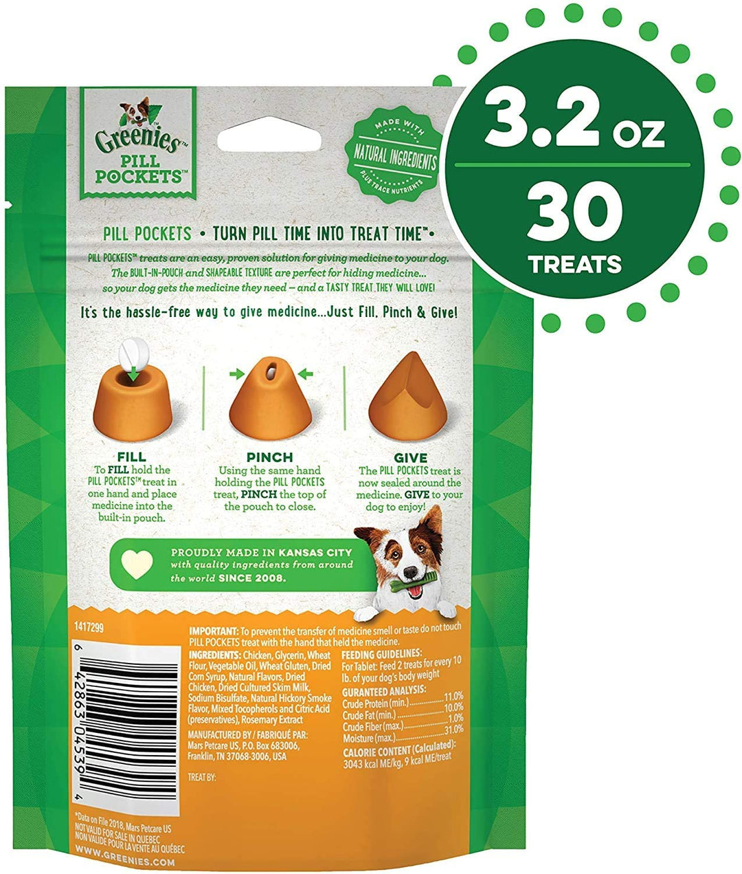 GREENIES Pill Pockets for Dogs Variety Pack(3.2 oz. each)  - Chicken, Hickory Smoke, Peanut Butter & Cheese Flavor